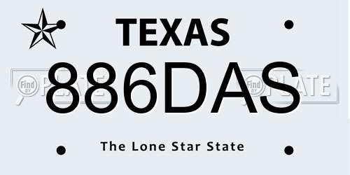 886DAS Texas License Plate