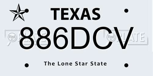 886DCV Texas License Plate