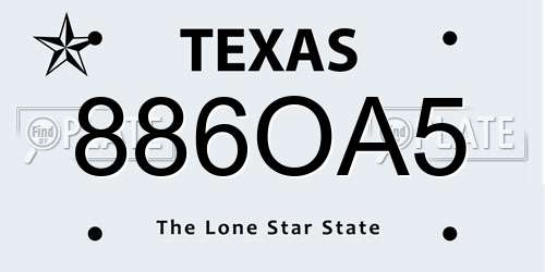 886OA5 Texas License Plate