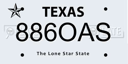 886OAS Texas License Plate