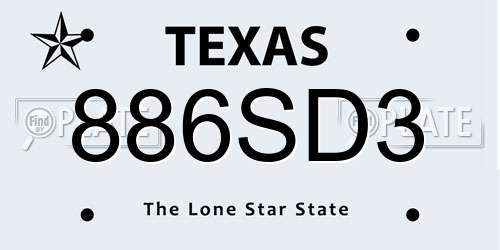 886SD3 Texas License Plate