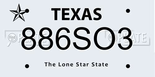 886SO3 Texas License Plate