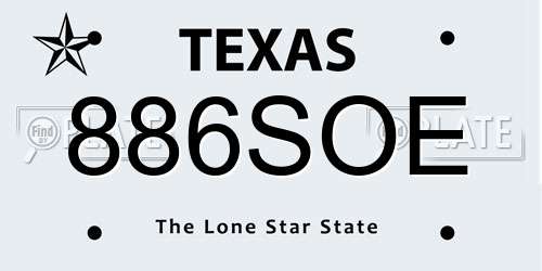 886SOE Texas License Plate