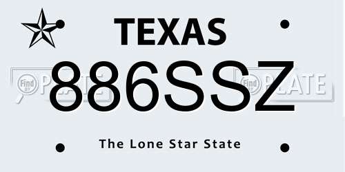 886SSZ Texas License Plate
