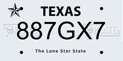 887GX7 Texas License Plate
