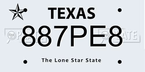 887PE8 Texas License Plate