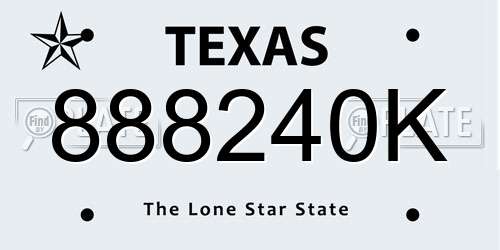 888240K Texas License Plate