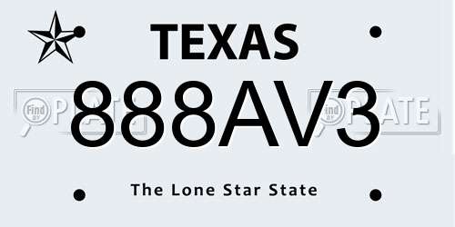 888AV3 Texas License Plate