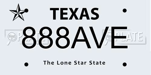 888AVE Texas License Plate