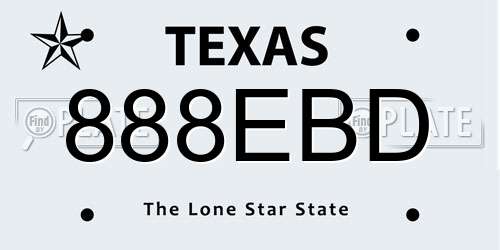 888EBD Texas License Plate