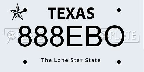 888EBO Texas License Plate