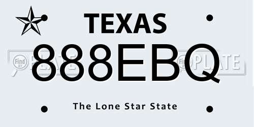 888EBQ Texas License Plate