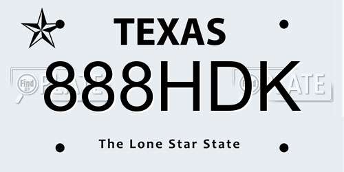 888HDK Texas License Plate