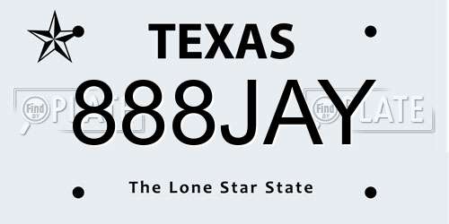 888JAY Texas License Plate