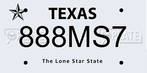 888MS7 Texas License Plate