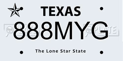 888MYG Texas License Plate
