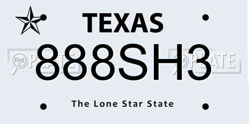 888SH3 Texas License Plate