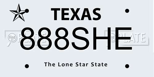888SHE Texas License Plate