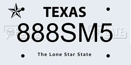 888SM5 Texas License Plate