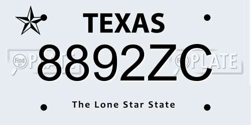 8892ZC Texas License Plate