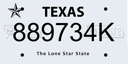 889734K Texas License Plate