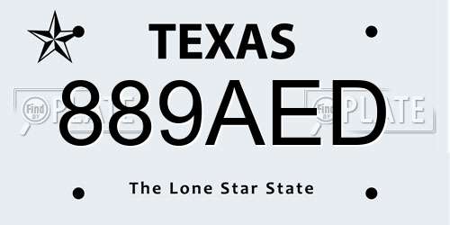 889AED Texas License Plate