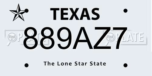 889AZ7 Texas License Plate