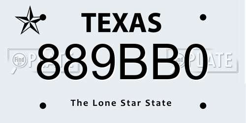 889BB0 Texas License Plate