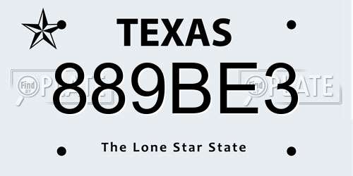 889BE3 Texas License Plate