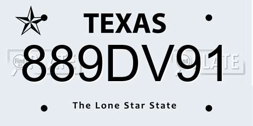 889DV91 Texas License Plate