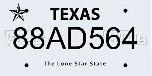 88AD564 Texas License Plate