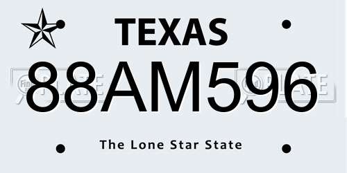 88AM596 Texas License Plate
