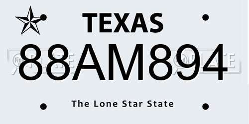 88AM894 Texas License Plate