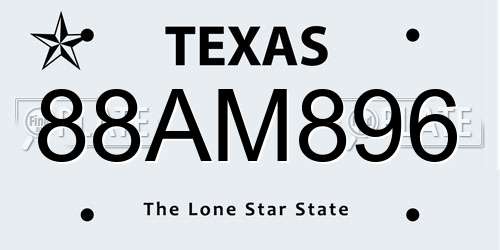 88AM896 Texas License Plate