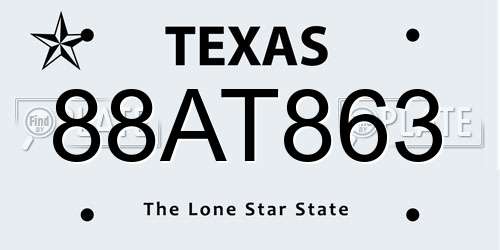 88AT863 Texas License Plate