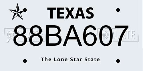 88BA607 Texas License Plate