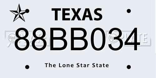 88BB034 Texas License Plate