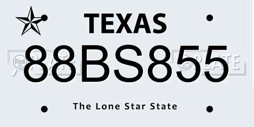 88BS855 Texas License Plate