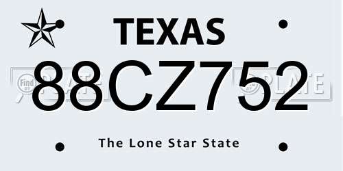 88CZ752 Texas License Plate