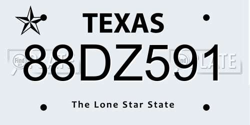 88DZ591 Texas License Plate