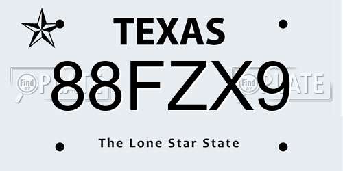 88FZX9 Texas License Plate