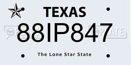 88IP847 Texas License Plate