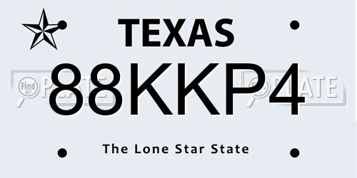 88KKP4 Texas License Plate