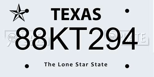 88KT294 Texas License Plate