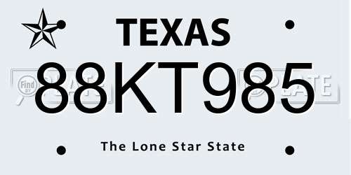88KT985 Texas License Plate