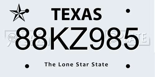 88KZ985 Texas License Plate