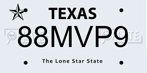 88MVP9 Texas License Plate