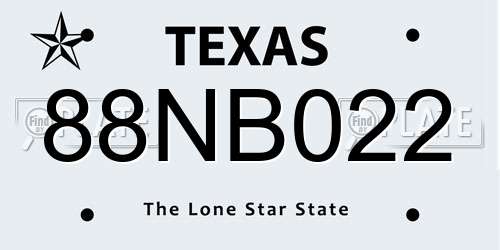 88NB022 Texas License Plate