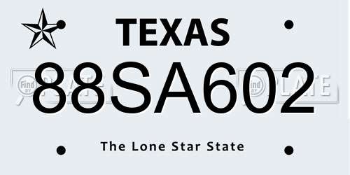 88SA602 Texas License Plate