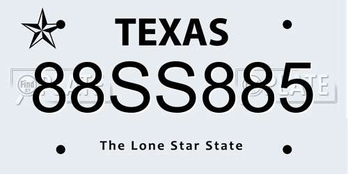 88SS885 Texas License Plate